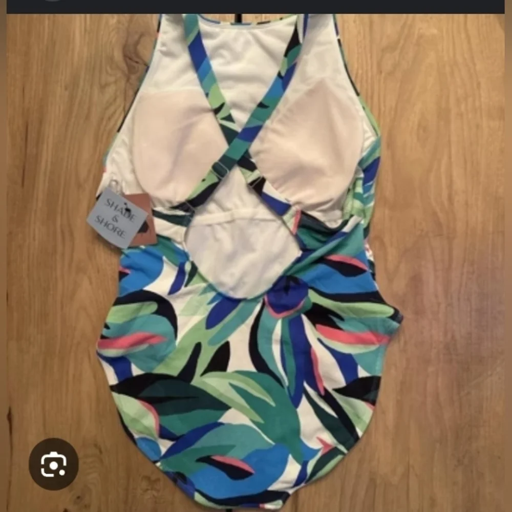 Shade & Shore Women's Tropical Pique High Neck Full Coverage One Piece Swimsuit